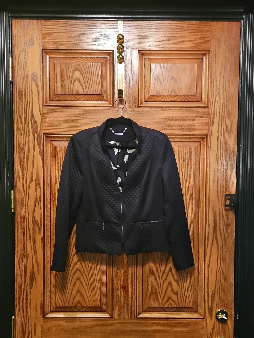 Black Textured Zip Moto Blazer
